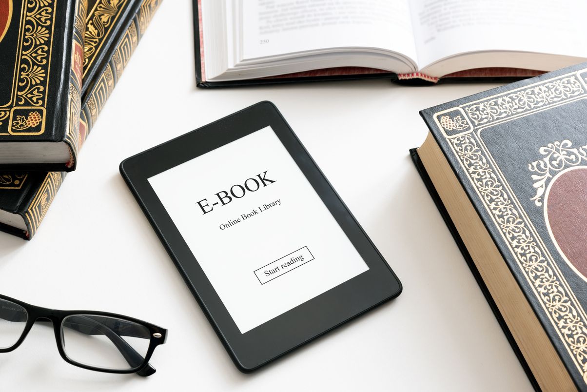 Book Reading with E-Book Device Concept
